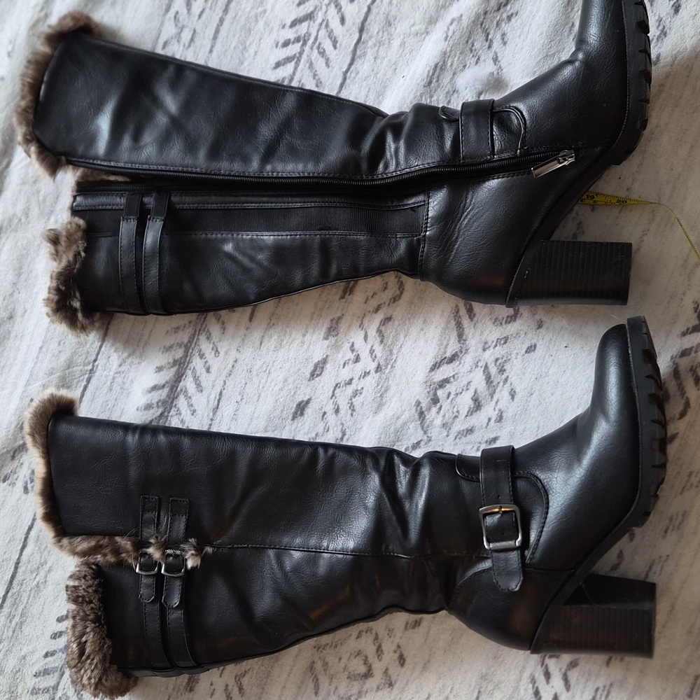 Cloudwalkers By Avenue Tall Black Heeled Boots with Fur Trim
